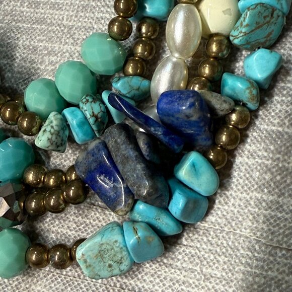 Multilayer Beaded Necklace Faux Turquoise, Faux Pearls & Gemstones Multicolor - Picture 13 of 16
